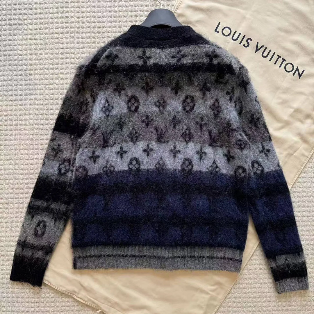 1AIOX5 Monogram Mohair Cardigan Blue Wool