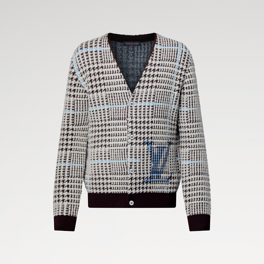 1AJBSP Textured Plaid Cardigan Multicolor Wool