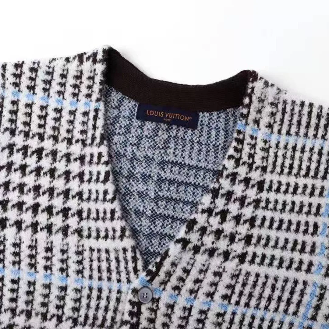 1AJBSP Textured Plaid Cardigan Multicolor Wool