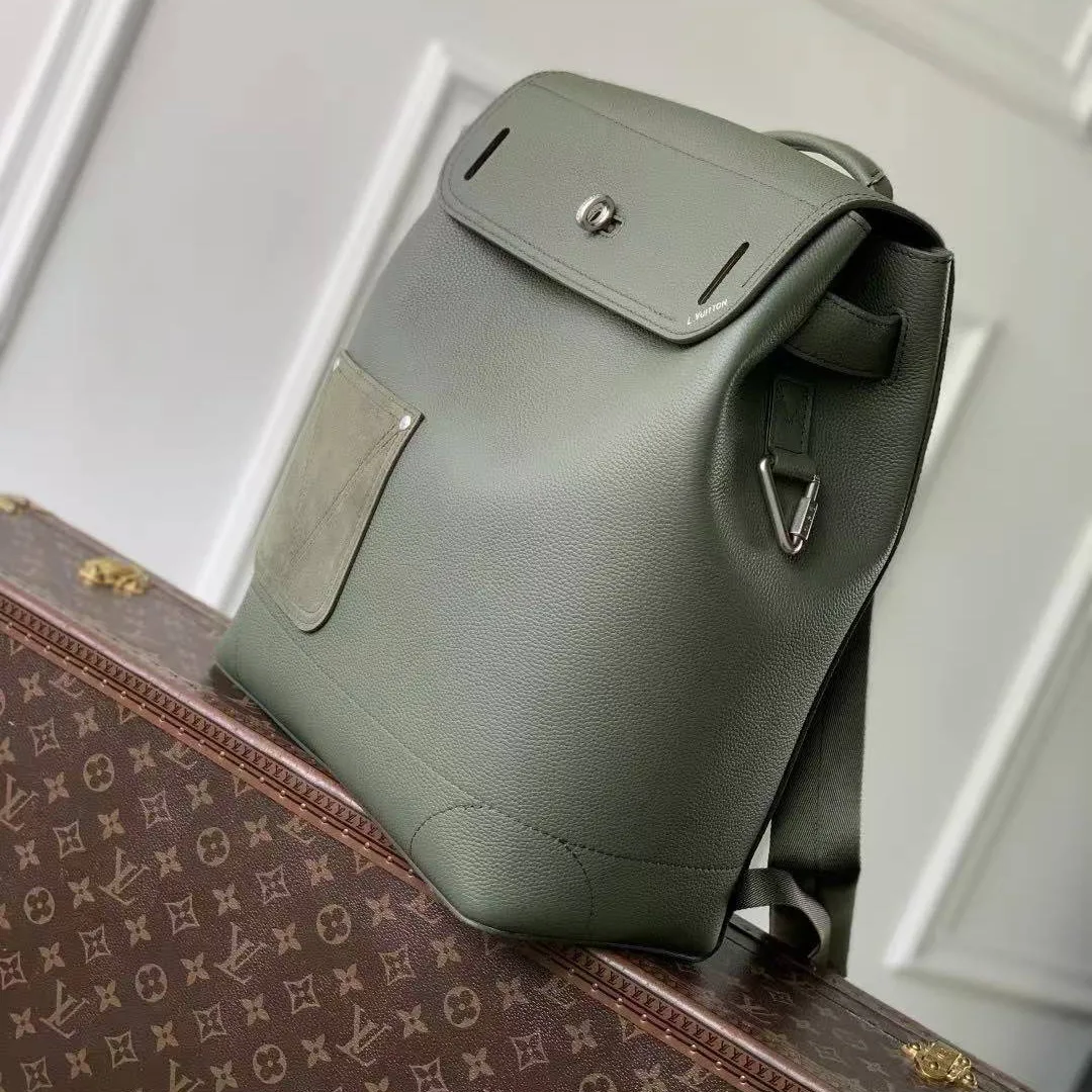 M26852 Steamer Backpack Khaki Green Touch Calfskin Leather