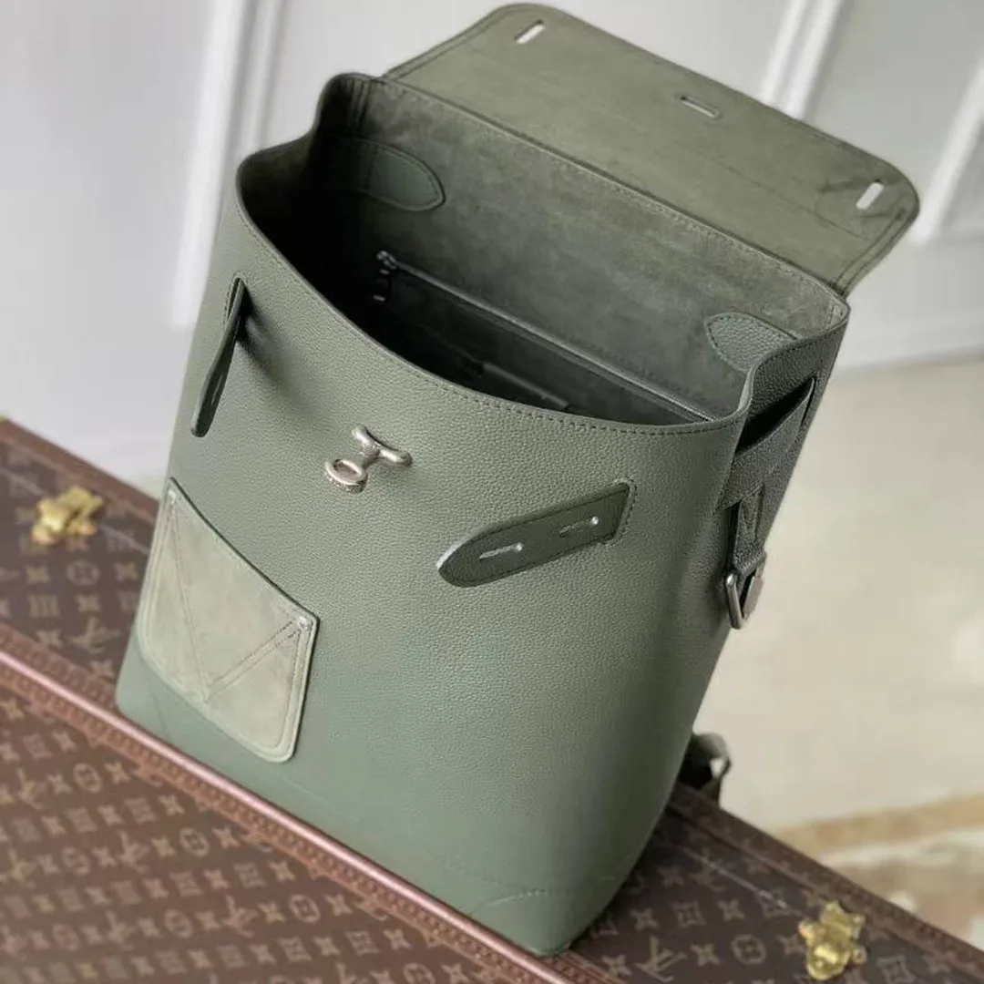 M26852 Steamer Backpack Khaki Green Touch Calfskin Leather