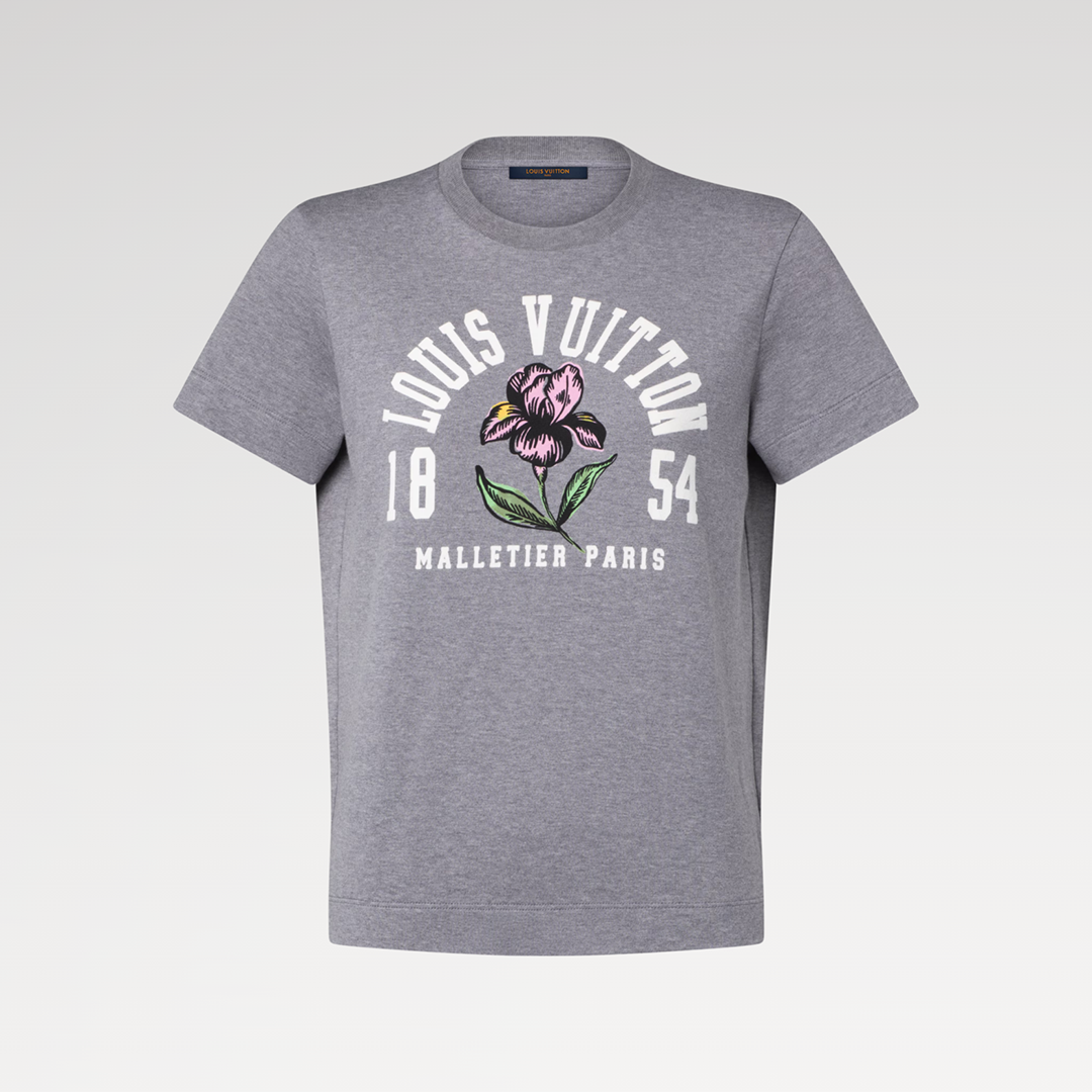 1AJZF9 Iris Print T-Shirt Mouse Gray 100% Cotton Jersey