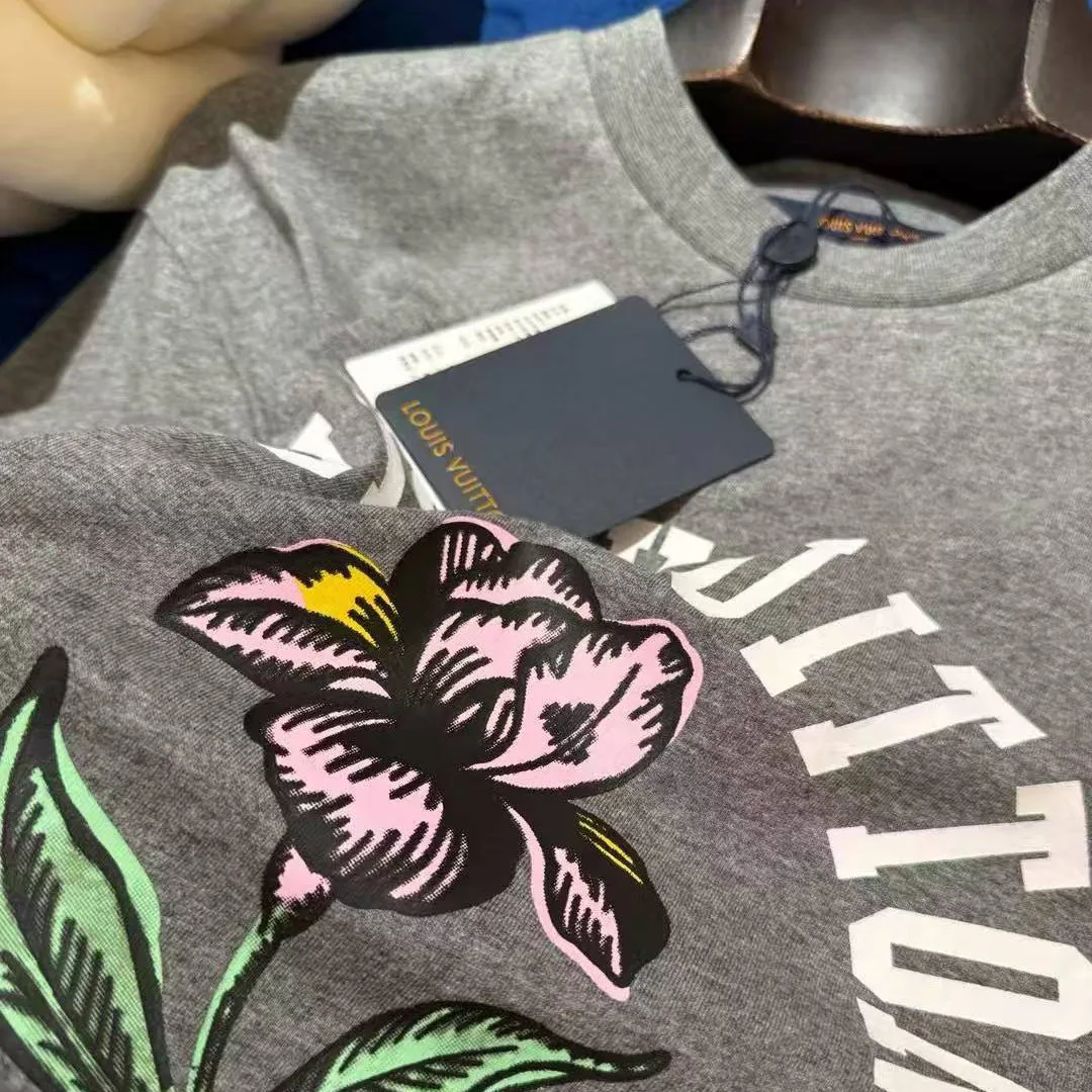 1AJZF9 Iris Print T-Shirt Mouse Gray 100% Cotton Jersey
