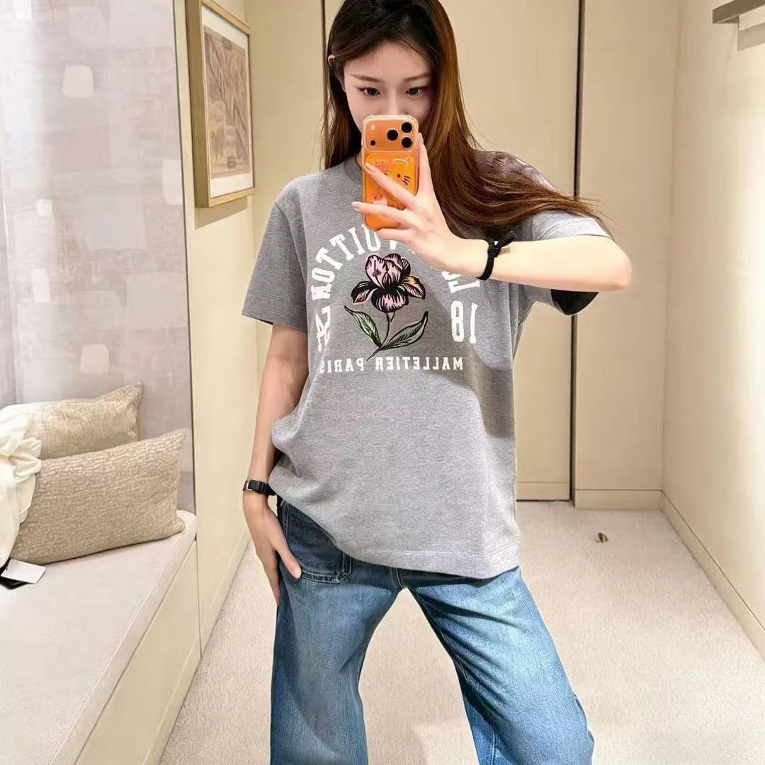 1AJZF9 Iris Print T-Shirt Mouse Gray 100% Cotton Jersey