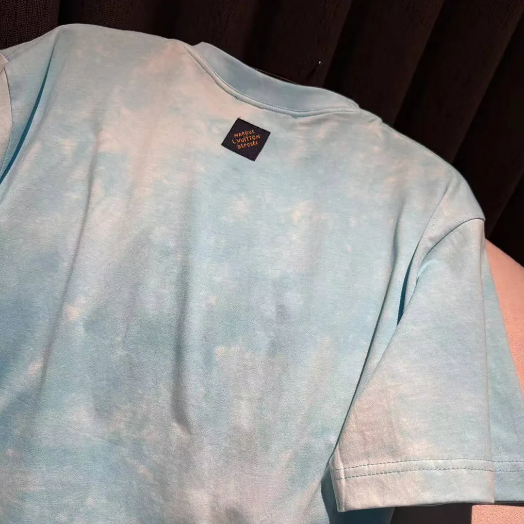 1AJUCX Tie-Dye Printed T-Shirt 100% Cotton Turquoise