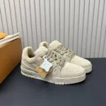 1AKBO8 L.V Trainer Distressed Sneaker Beige Vintage-effect Suede Calf Leather - 1AJS66 2 1AKBO8 L.V Trainer Distressed Sneaker Beige Vintage-effect Suede Calf Leather