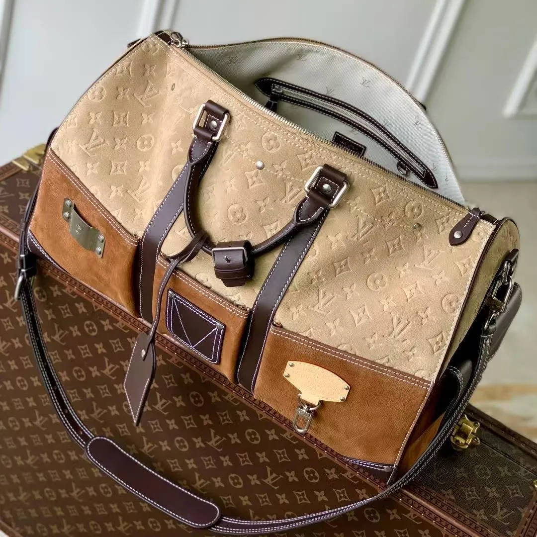 M26127 Keepall Bandoulière 50 Tan Monogram Suede Leather