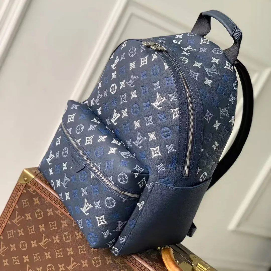 M28575 Discovery Backpack PM Navy Blue Monogram Shadow Calfskin Leather