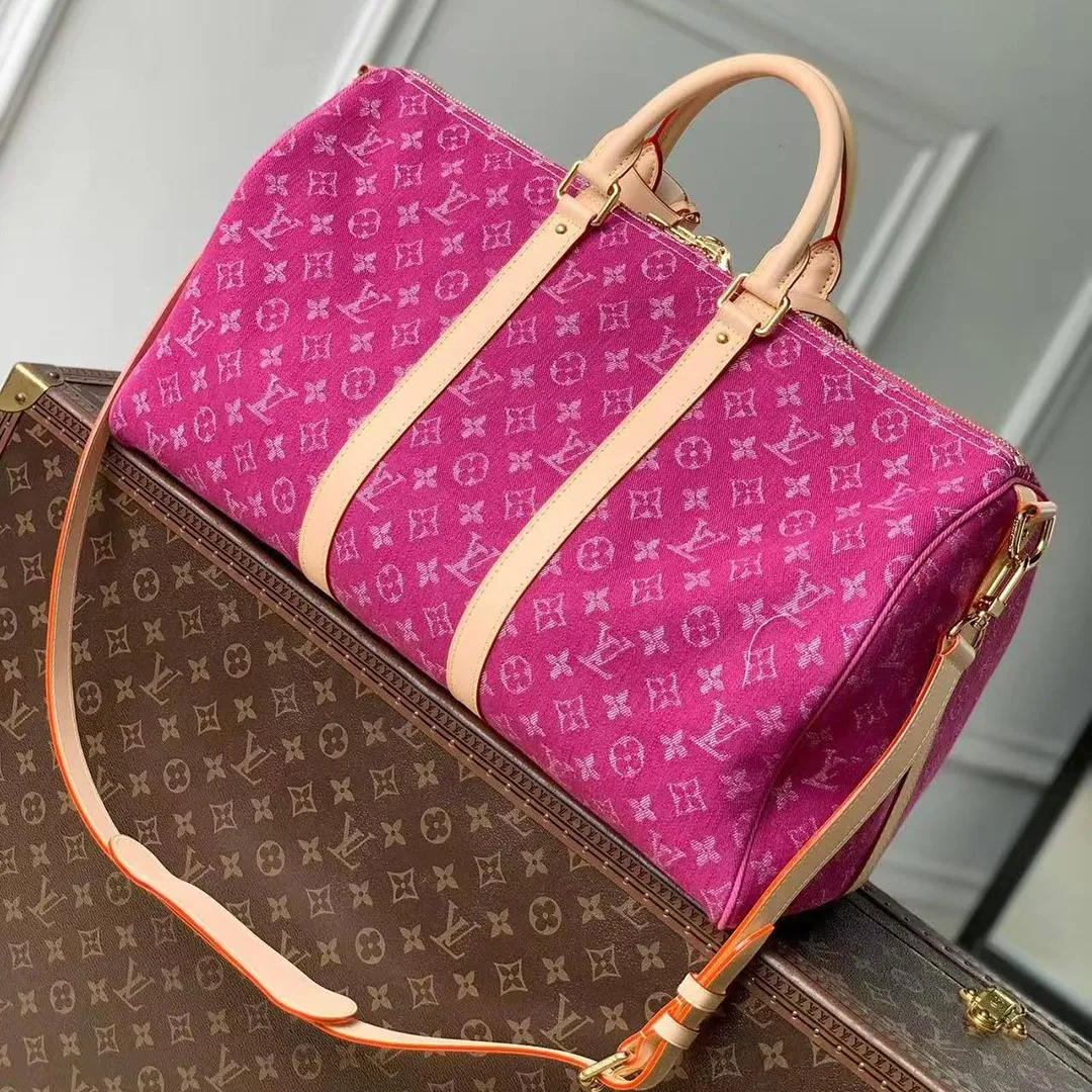 M27944 Keepall Bandoulière 45 Fuchsia Denim Monogram Denim