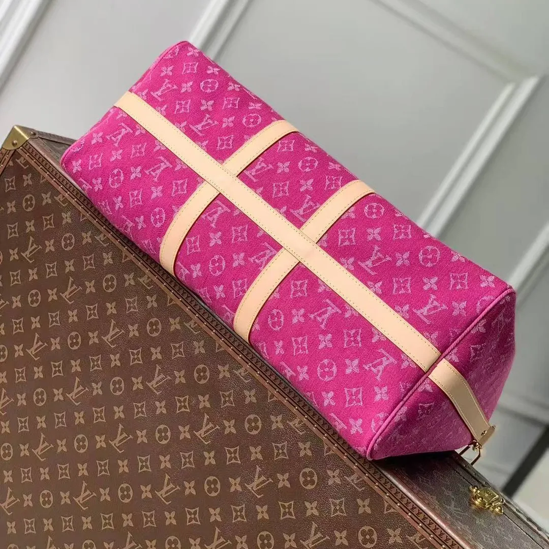 M27944 Keepall Bandoulière 45 Fuchsia Denim Monogram Denim