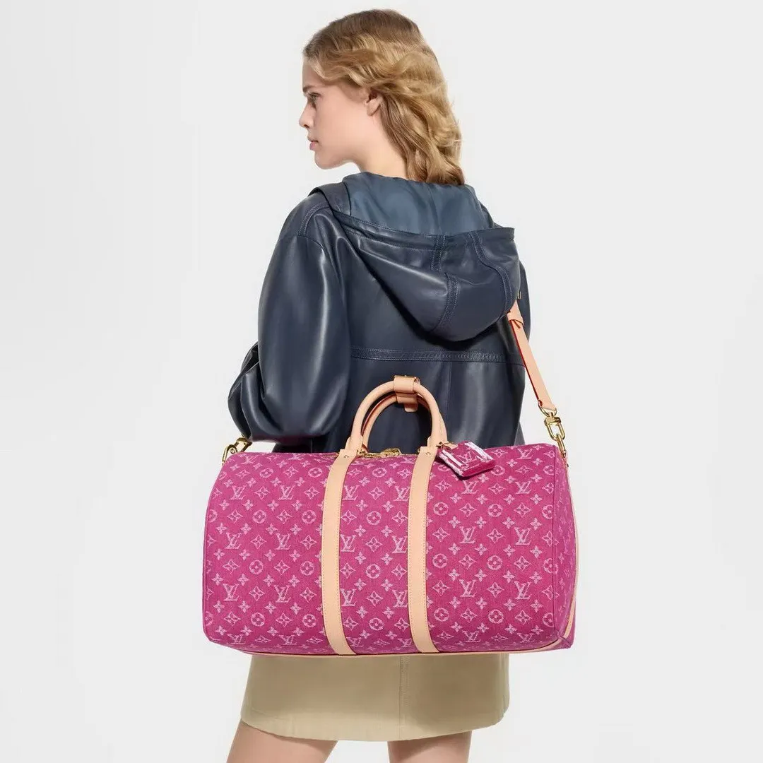 M27944 Keepall Bandoulière 45 Fuchsia Denim Monogram Denim