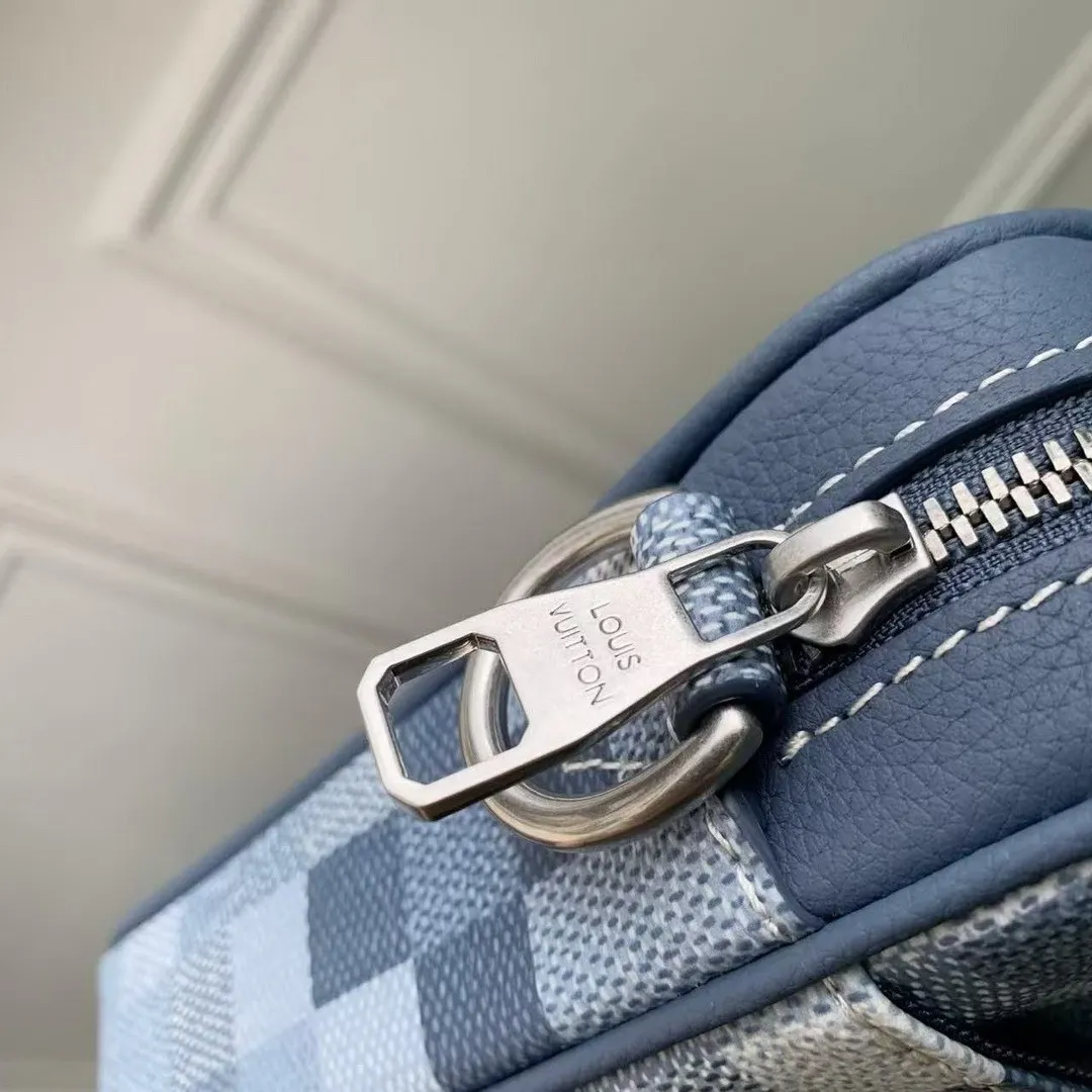 M28601 Trio Messenger Indigo Blue Damoflage Coated Canvas