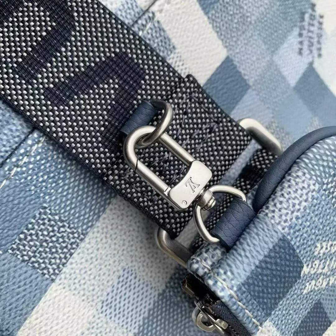 M28601 Trio Messenger Indigo Blue Damoflage Coated Canvas