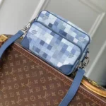 M28606 Nil Messenger Bag Indigo Blue Damoflage Coated Canvas Handbags - M28600 1 M28606 Nil Messenger Bag Indigo Blue Damoflage Coated Canvas Handbags