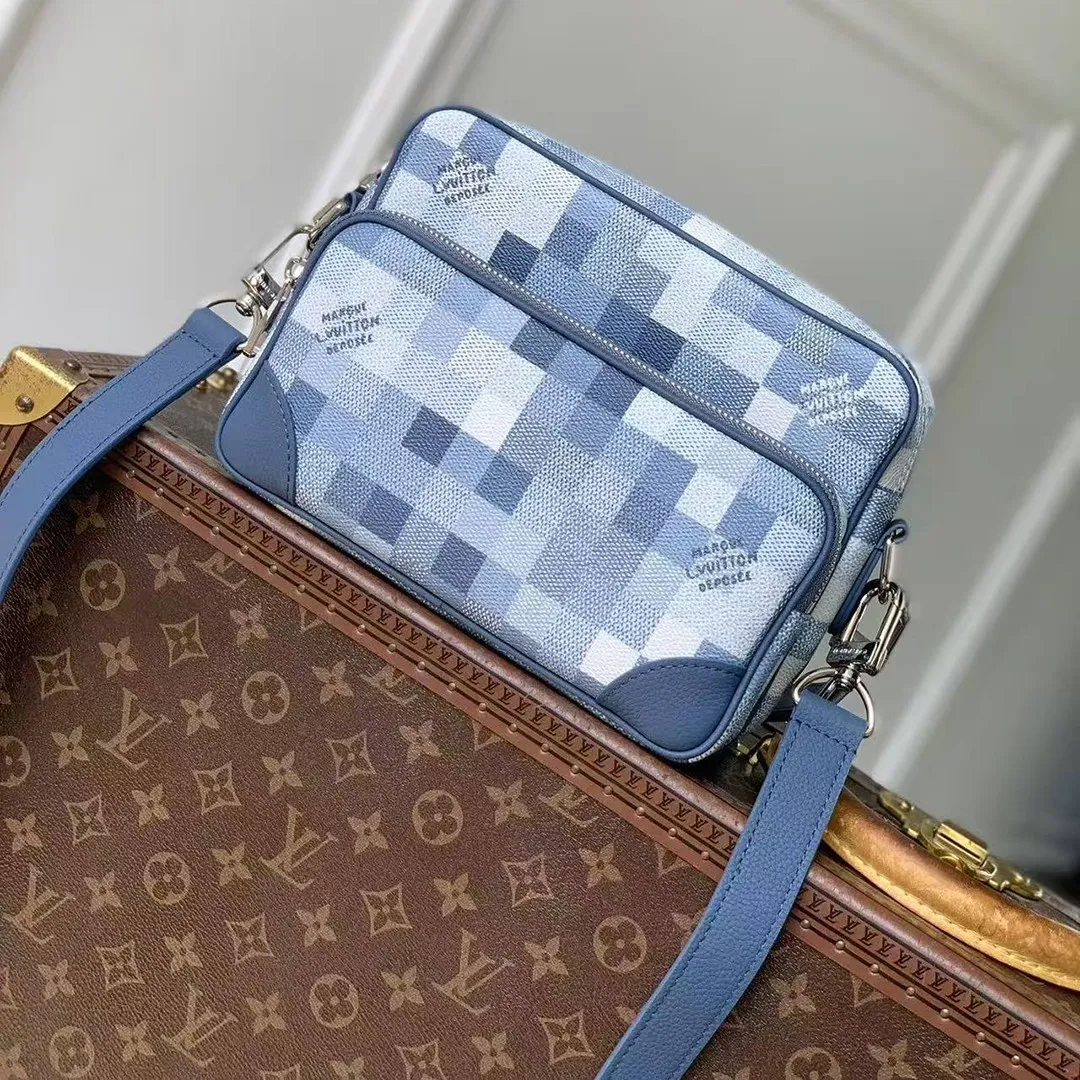 M28606 Nil Messenger Bag Indigo Blue Damoflage Coated Canvas Handbags