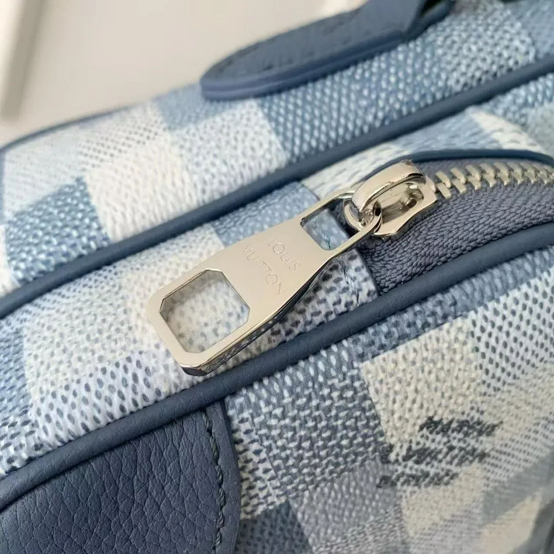 M28606 Nil Messenger Bag Indigo Blue Damoflage Coated Canvas Handbags