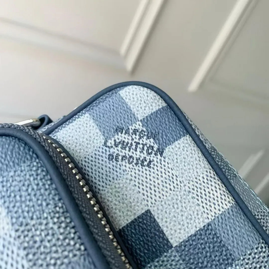 M28606 Nil Messenger Bag Indigo Blue Damoflage Coated Canvas Handbags