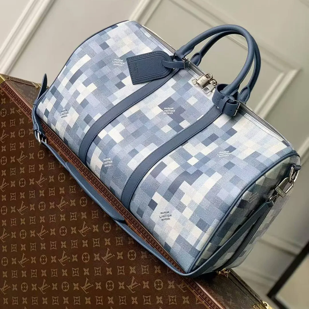 M28842 Keepall Bandoulière 50 Bag Indigo Blue Damoflage Coated Canvas Handbags