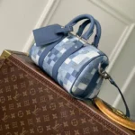 M28600 Keepall Bandoulière 25 Bag Indigo Blue Damoflage Coated Canvas Handbags - M28606 2 M28600 Keepall Bandoulière 25 Bag Indigo Blue Damoflage Coated Canvas Handbags