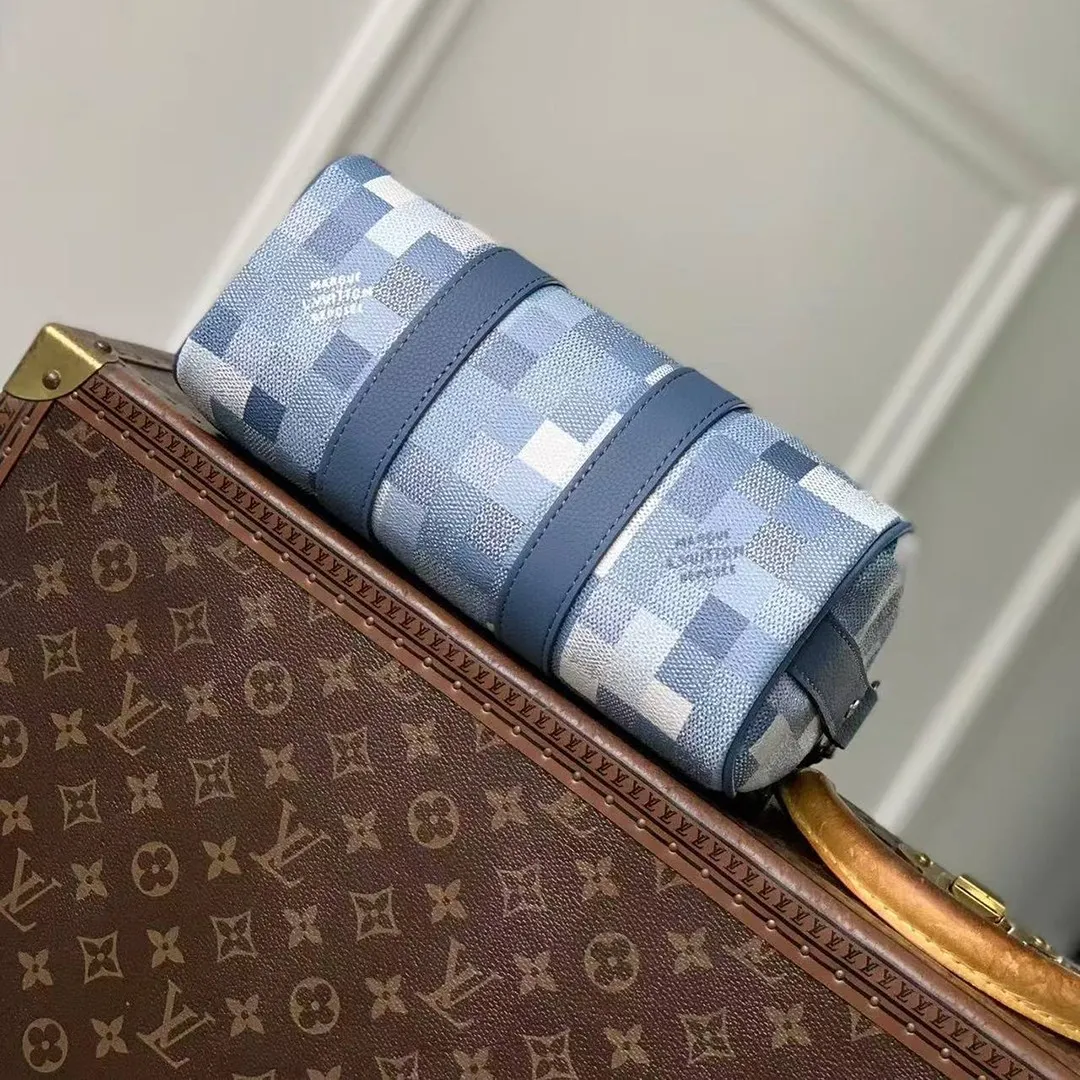 M28600 Keepall Bandoulière 25 Bag Indigo Blue Damoflage Coated Canvas Handbags