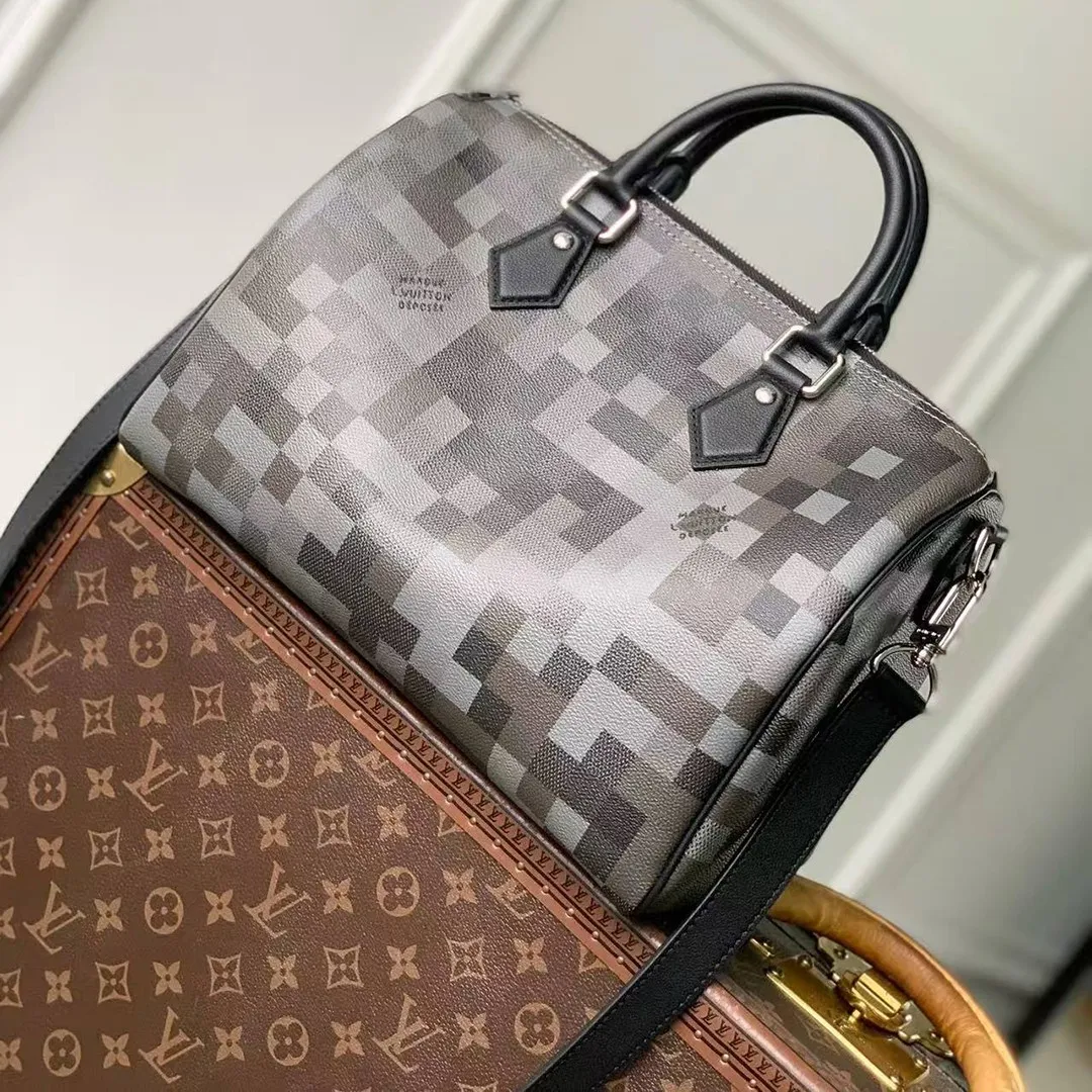 M28977 Speedy 30 Bandoulière Bag Black Damoflage Coated Canvas Handbags