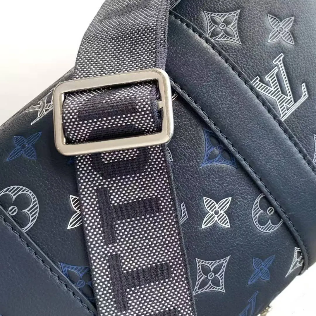 M28617 City Keepall Bag Navy Blue Monogram Shadow Calfskin Leather Handbags