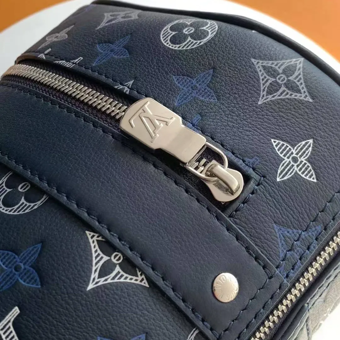 M28617 City Keepall Bag Navy Blue Monogram Shadow Calfskin Leather Handbags