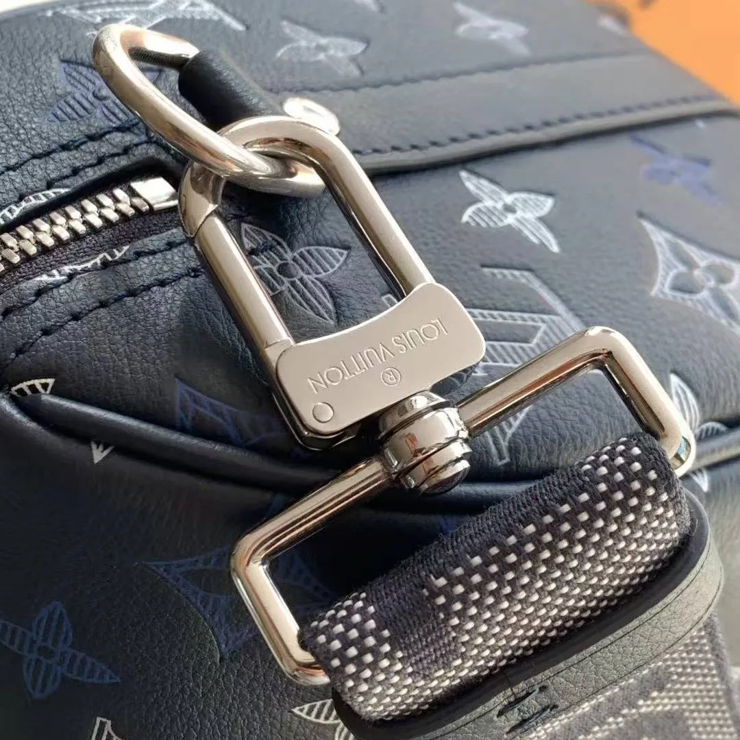 M28617 City Keepall Bag Navy Blue Monogram Shadow Calfskin Leather Handbags