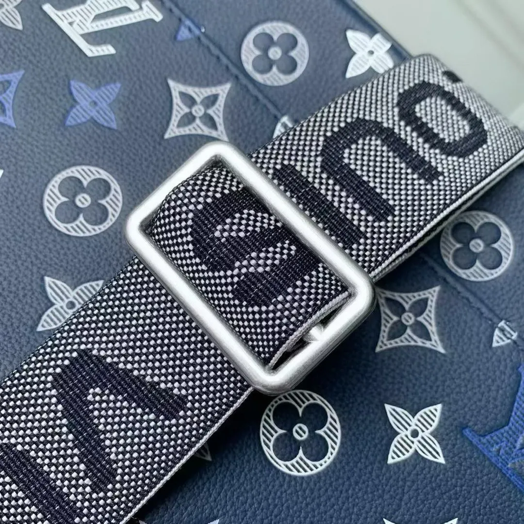 M28618 Trio Messenger Bag Navy Blue Monogram Shadow Calfskin Leather Handbags