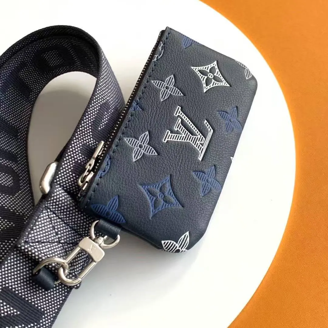 M28618 Trio Messenger Bag Navy Blue Monogram Shadow Calfskin Leather Handbags