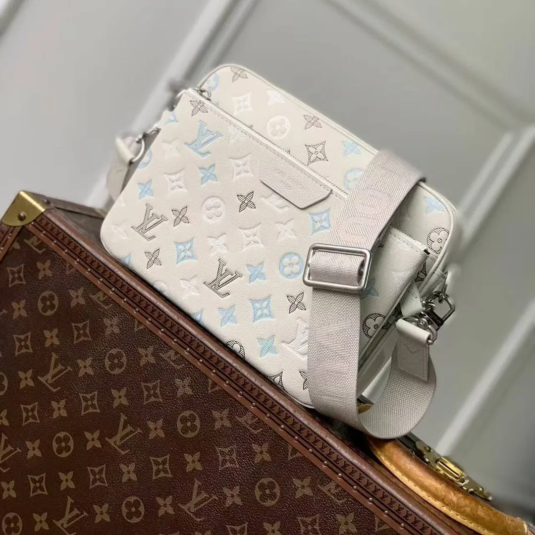 M28854 Trio Messenger Bag Ecru White Monogram Shadow Calfskin Leather Handbags