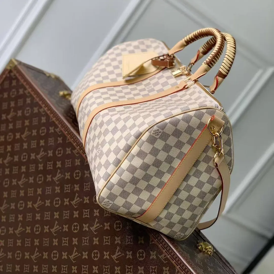 N40909 Keepall Bandoulière 45 Banana Yellow Damier Azur Coated Canvas