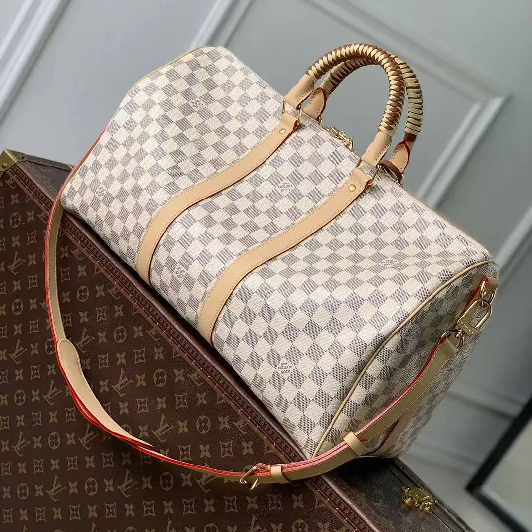 N40909 Keepall Bandoulière 45 Banana Yellow Damier Azur Coated Canvas