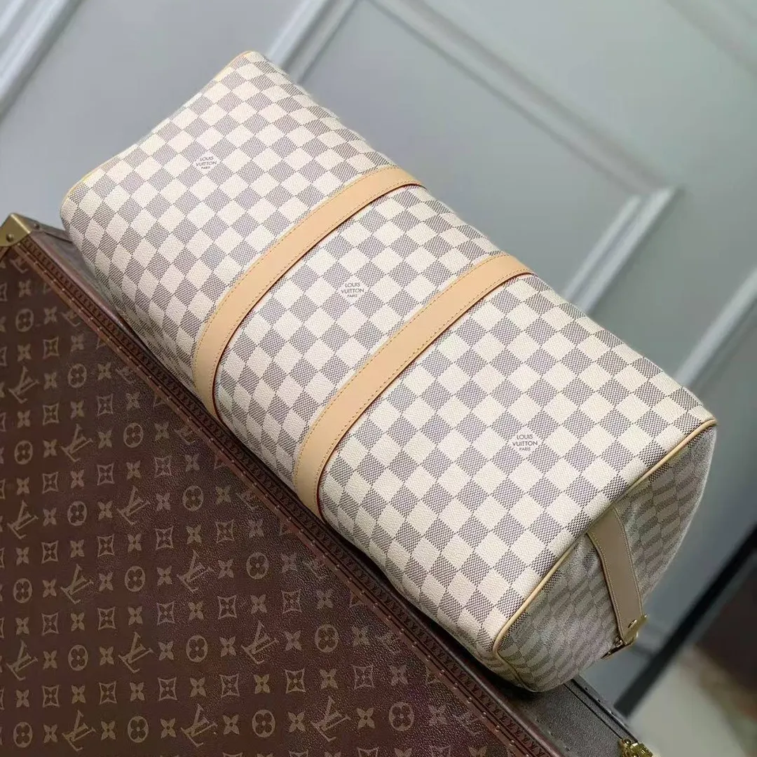 N40909 Keepall Bandoulière 45 Banana Yellow Damier Azur Coated Canvas