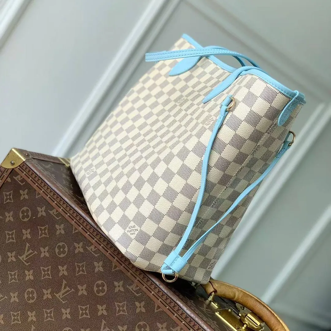 N40946 Neverfull Inside Out MM Bleu Olympe Damier Azur Coated Canvas