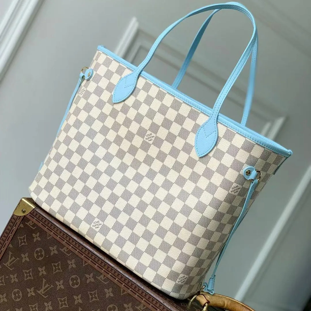 N40946 Neverfull Inside Out MM Bleu Olympe Damier Azur Coated Canvas
