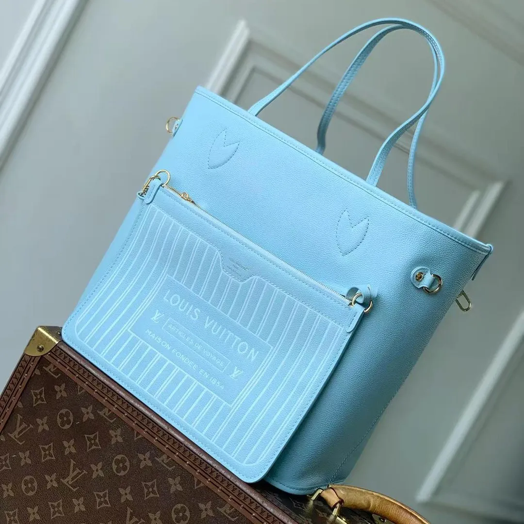 N40946 Neverfull Inside Out MM Bleu Olympe Damier Azur Coated Canvas