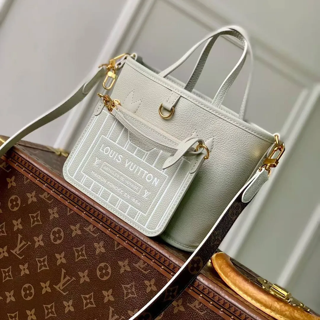 M28236 Reversible Neverfull Bandoulière Inside Out BB Monogram Celadon Cowhide Leather Monogram Coated Canvas