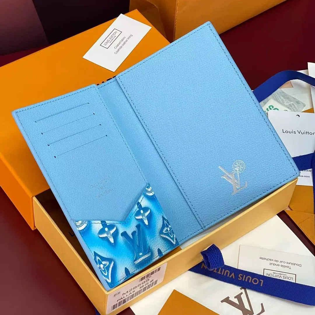M28593 Passport Cover Frozen Blueberry Blue Travel Accessories Monogram Heritage Monogram Ice Cubes Coated Canvas