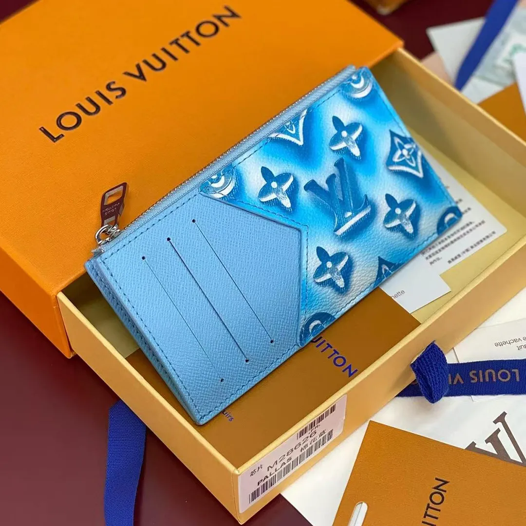M28626 Coin Card Holder Frozen Blueberry Blue Travel Accessories Monogram Heritage Monogram Ice Cubes Coated Canvas