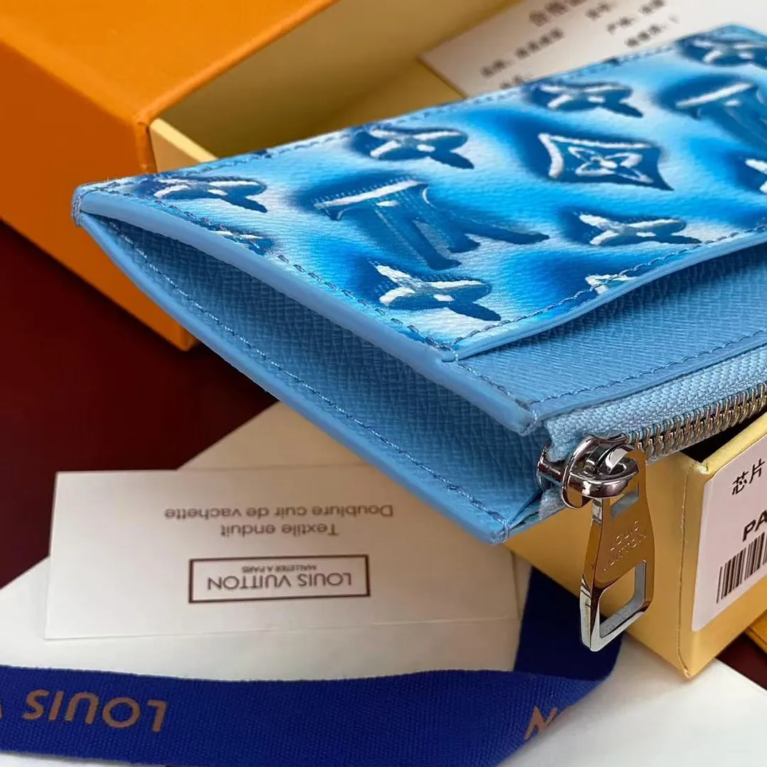 M28626 Coin Card Holder Frozen Blueberry Blue Travel Accessories Monogram Heritage Monogram Ice Cubes Coated Canvas