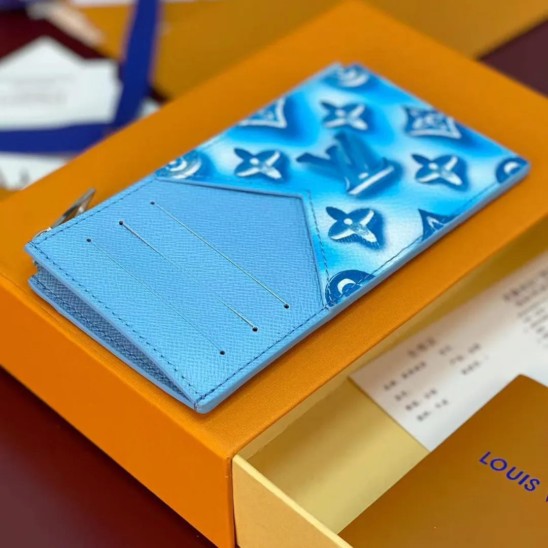 M28626 Coin Card Holder Frozen Blueberry Blue Travel Accessories Monogram Heritage Monogram Ice Cubes Coated Canvas