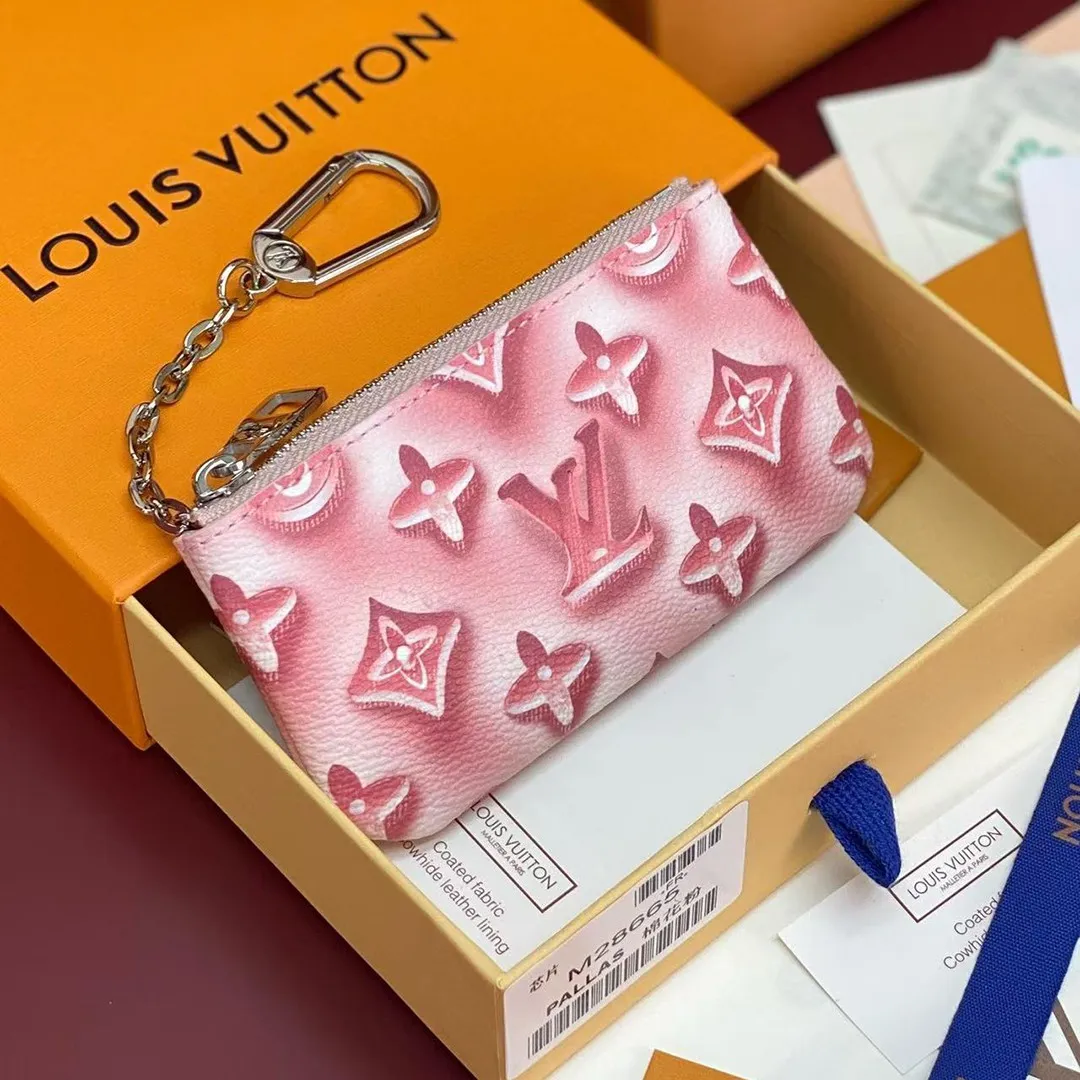 M28665 Pochette Clés XS Frozen Cotton Candy Pink Travel Accessories Monogram Heritage Monogram Ice Cubes Coated Canvas