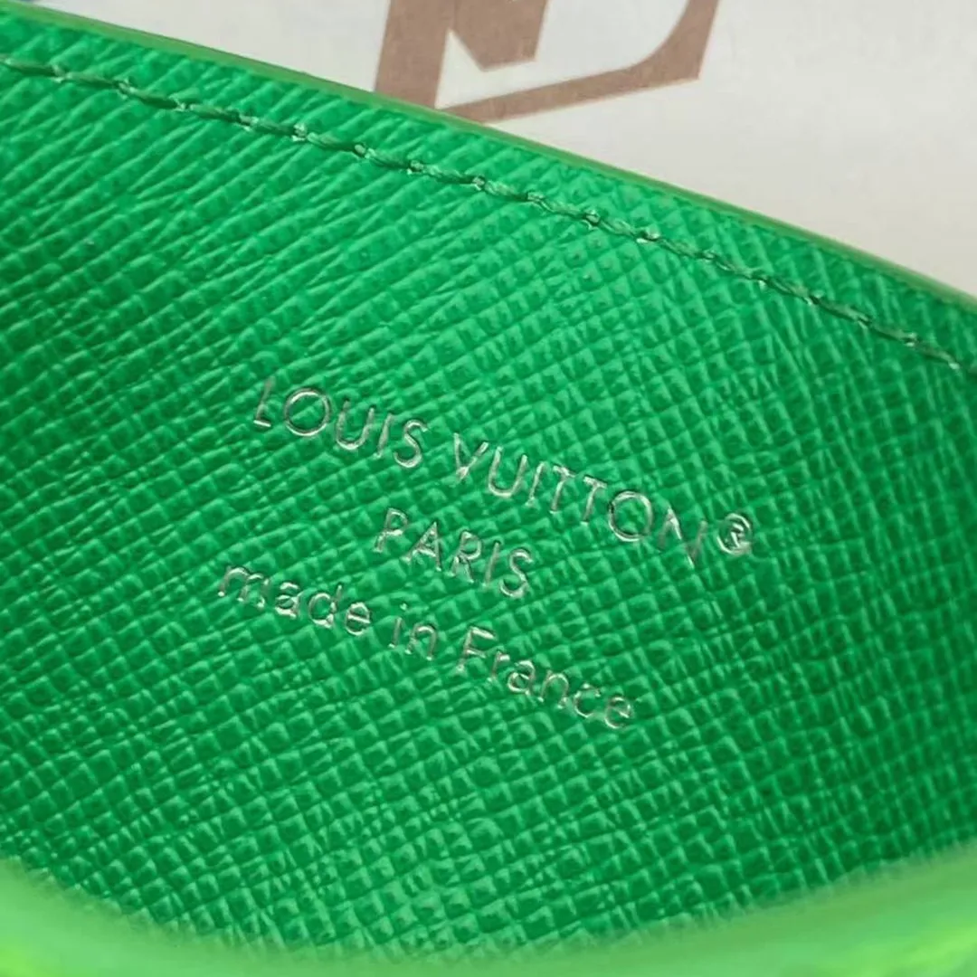 M26802 Double Card Holder Soccer Green Monogram Coated Canvas