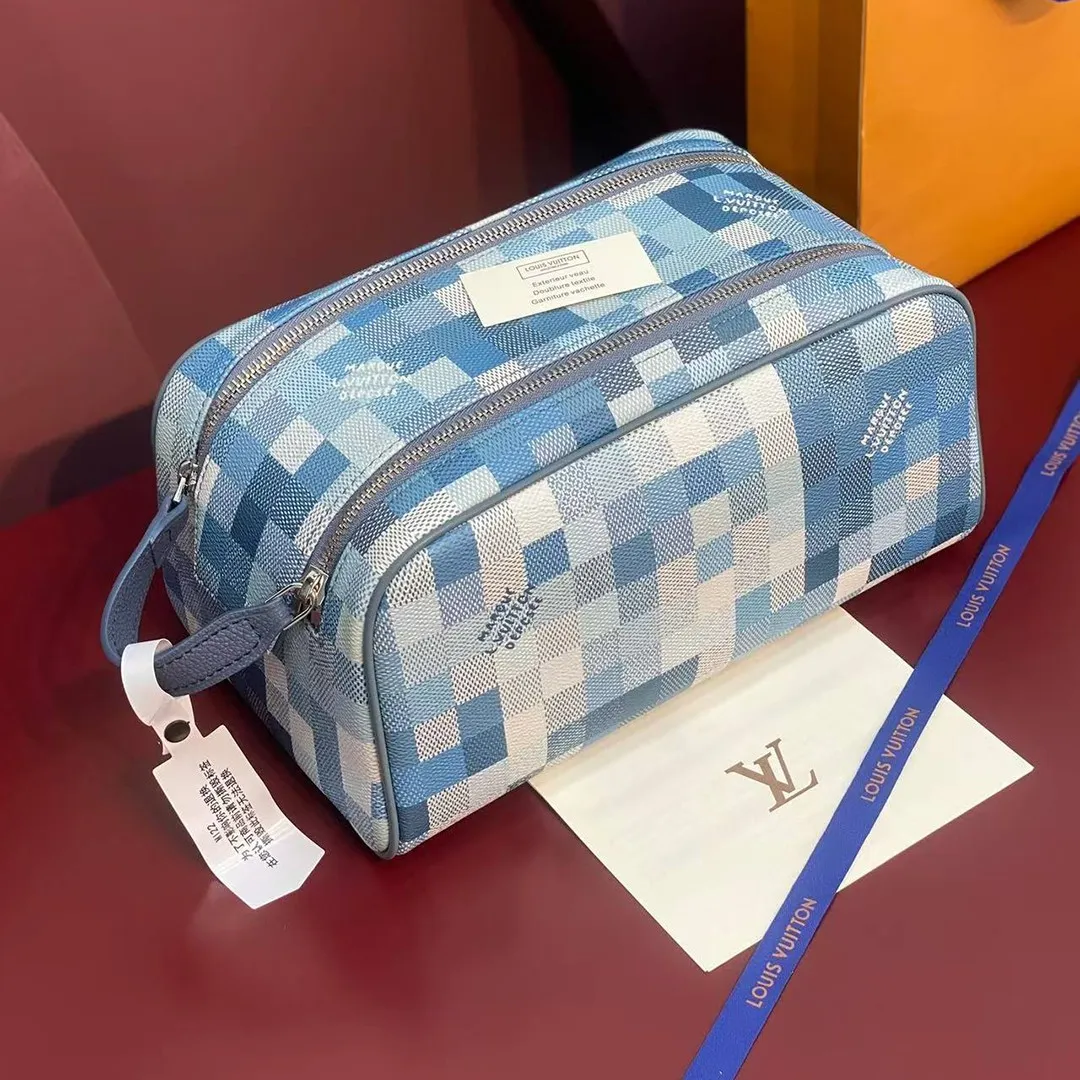 M28847 Dopp Kit Denim Blue Damoflage Coated Canvas