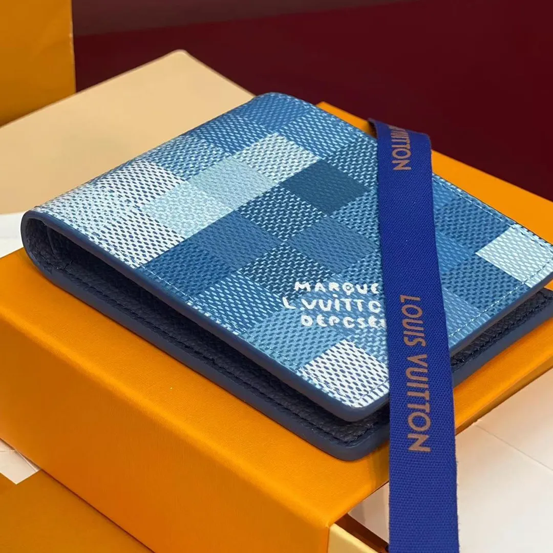 M28591 Slender Wallet Indigo Blue Damoflage Coated Canvas