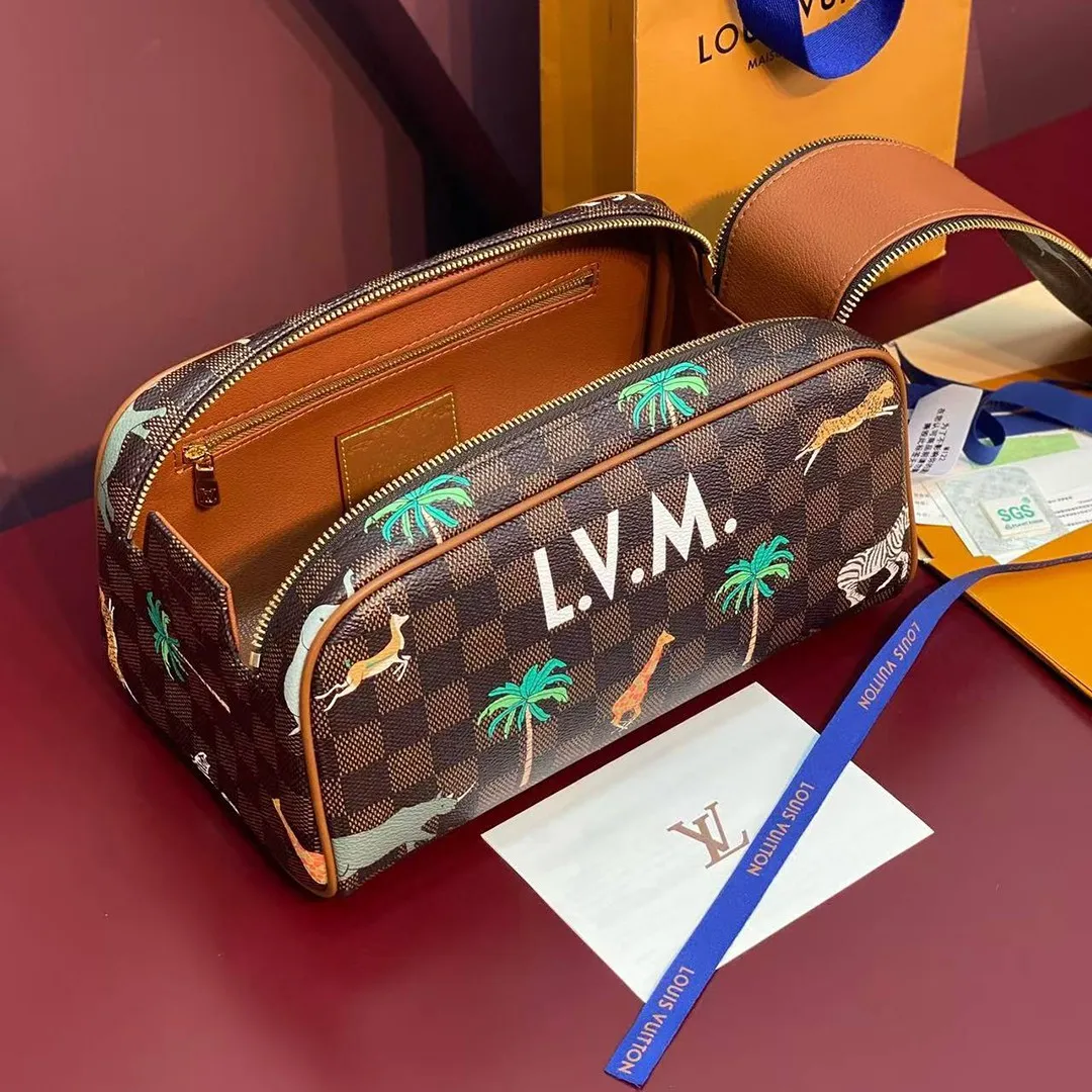 N40889 L.V x The Darjeeling Limited Dopp Kit Canvas Brown Damier Ebene Heritage Coated Canvas