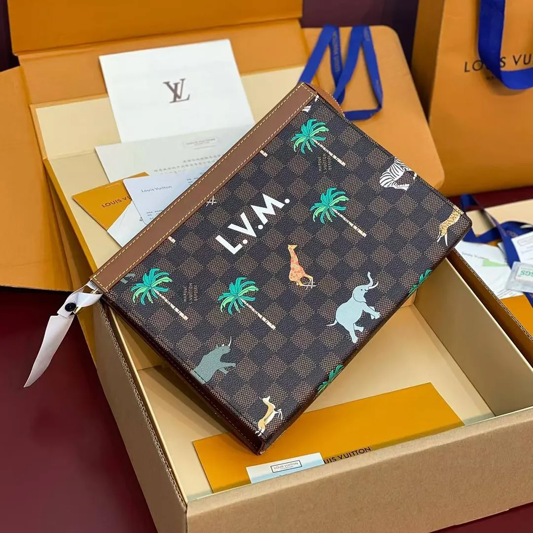 N40897 Pochette Voyage MM x The Darjeeling Limited Brown Damier Ebene Heritage Coated Canvas