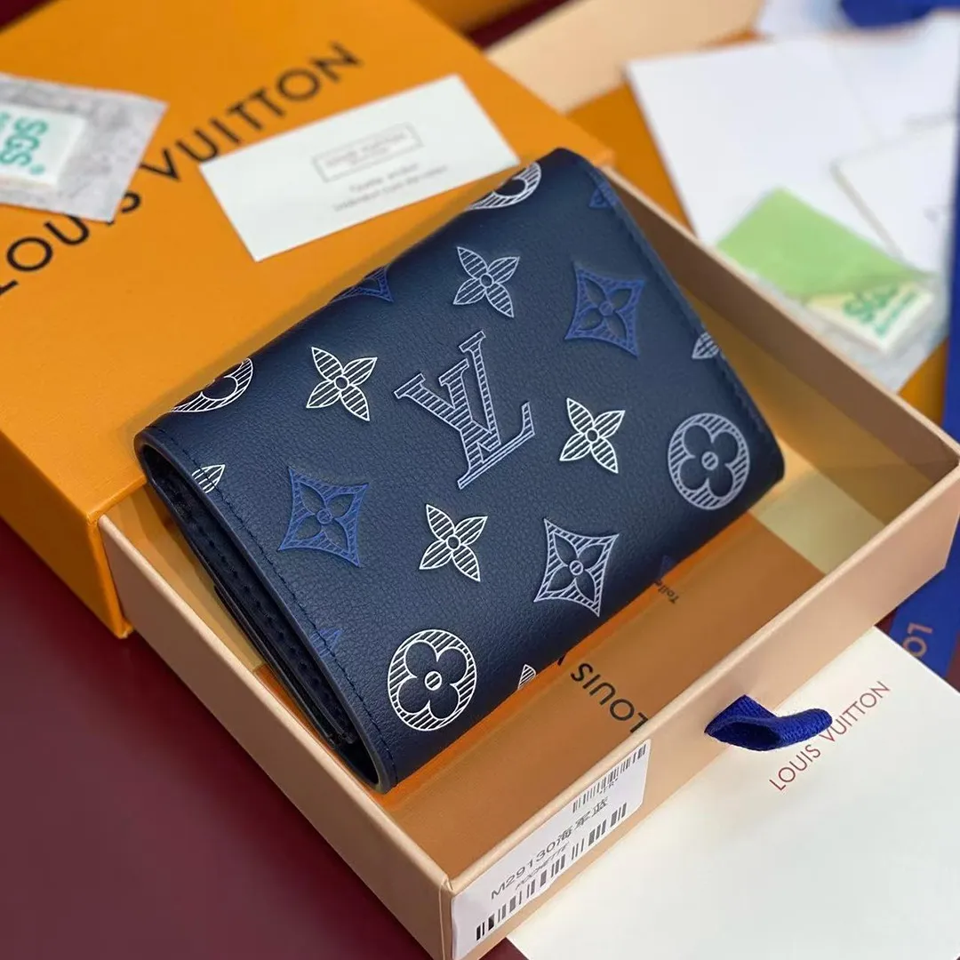 M29130 Victor Wallet Navy Blue Monogram Shadow Calfskin Leather