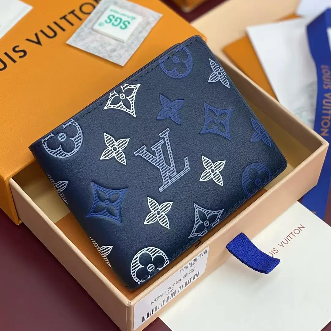 M29137 Multiple Wallet Navy Blue Monogram Shadow Calfskin Leather